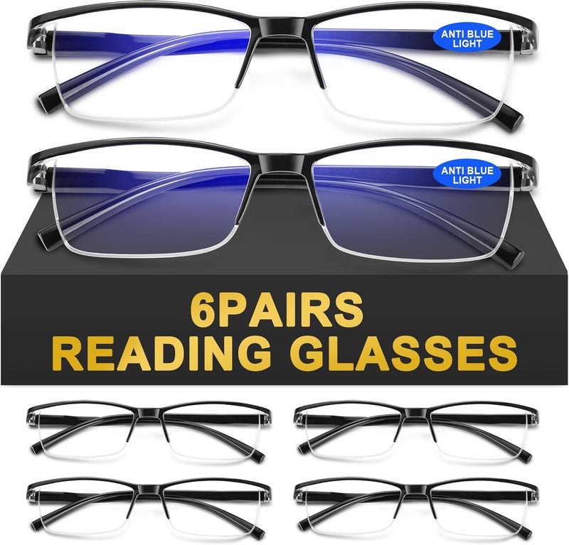 AIMISUV Store 6Pack Reading Glasses Men,Spring Hinge Blue Light Blocking Readers,Anti Eyestrain Computer Magnifying Eyeglasses - Image 1